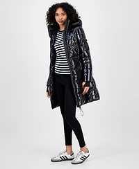 S13 Women's Hooded Thumbhole-Cuff Shine Puffer Coat