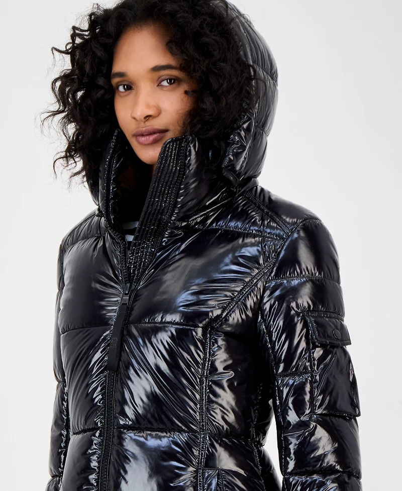 S13 Women's Hooded Thumbhole-Cuff Shine Puffer Coat