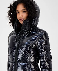 S13 Women's Hooded Thumbhole-Cuff Shine Puffer Coat