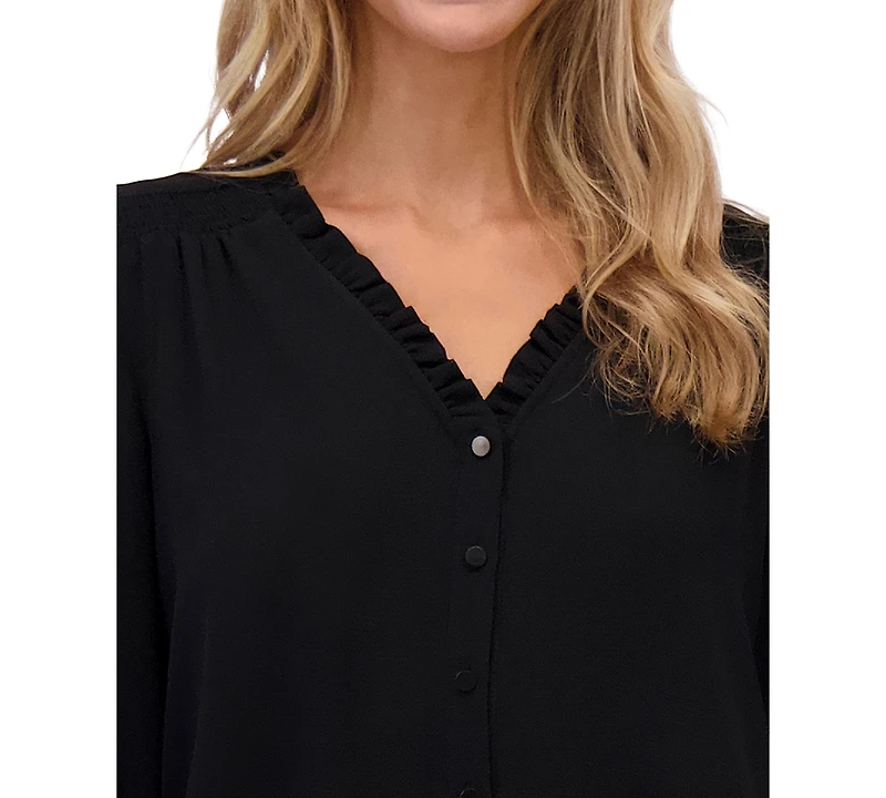 CeCe Women's Ruffled Button Front 3/4-Sleeve Blouse