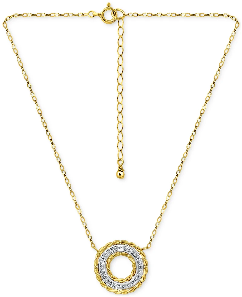 Giani Bernini Cubic Zirconia Rope Framed Circle Pendant Necklace in Sterling Silver & 18k Gold-Plated Sterling Silver, 16" + 2" extender, Exclusively