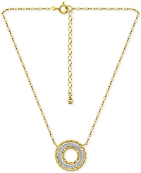 Giani Bernini Cubic Zirconia Rope Framed Circle Pendant Necklace in Sterling Silver & 18k Gold-Plated Sterling Silver, 16" + 2" extender, Exclusively