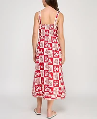 Planet Gold Juniors' Floral-Print Pom Pom-Trim Dress