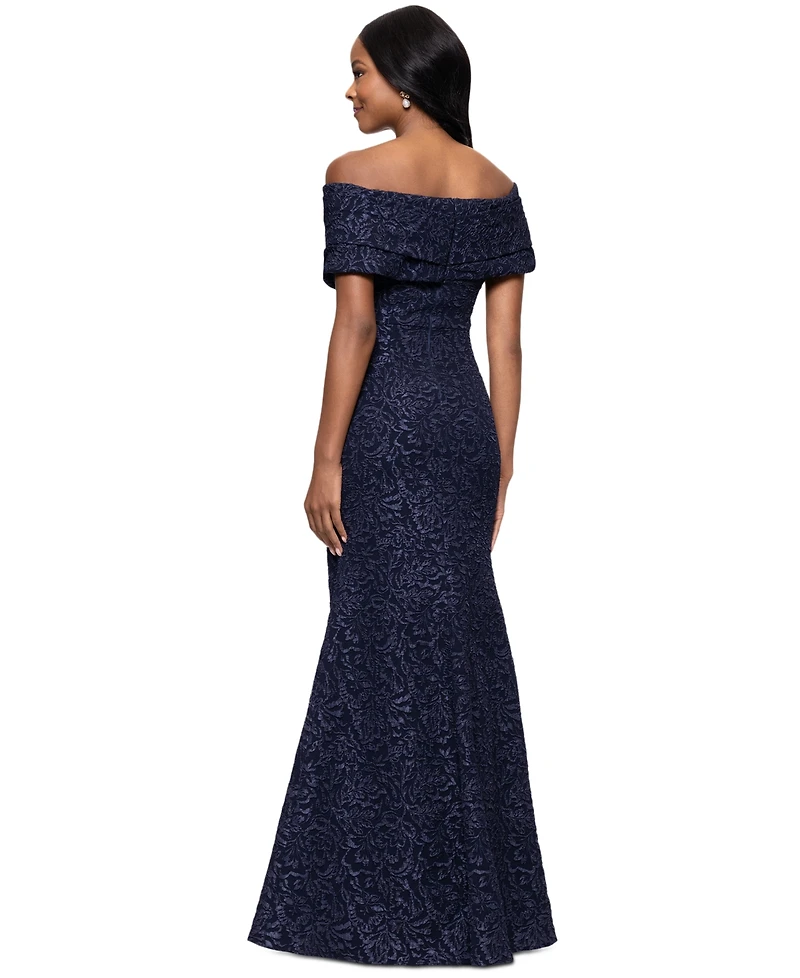 Betsy & Adam Women's Off-The-Shoulder Brocade Gown
