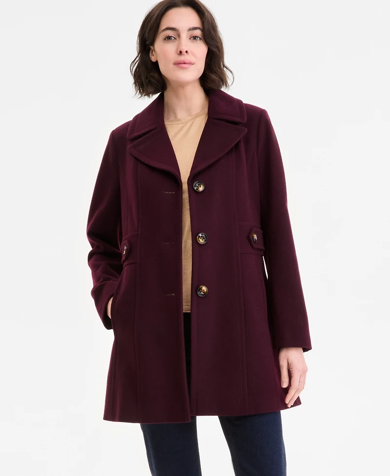 Anne Klein Women's Single-Breasted Notched-Collar Peacoat