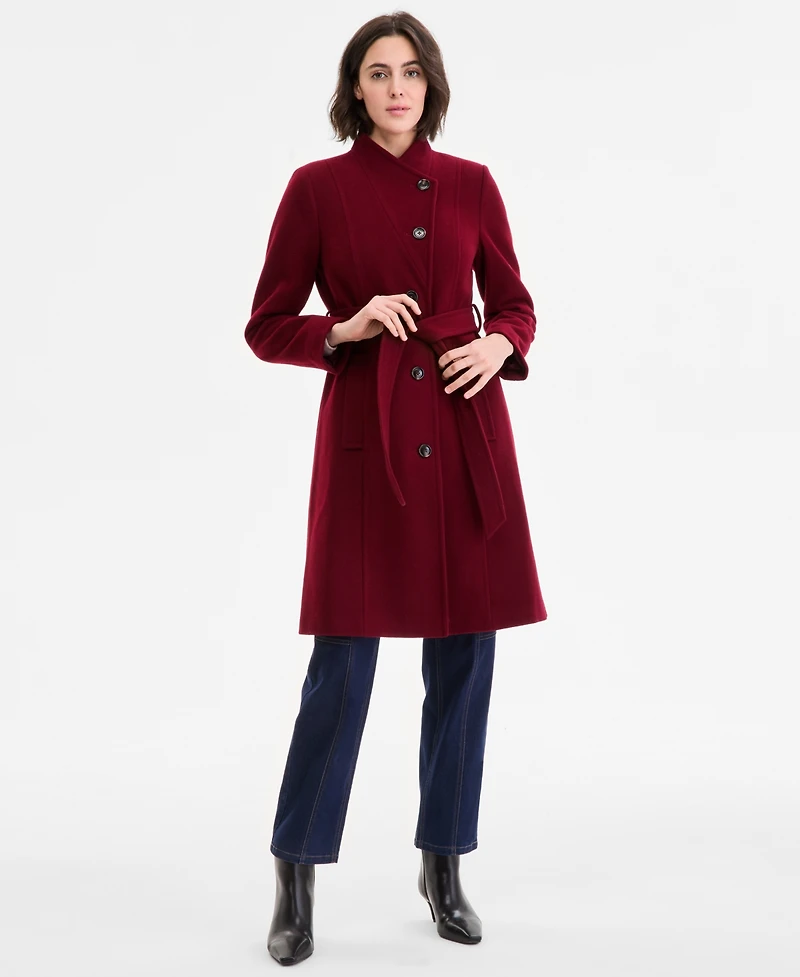 Anne Klein Women's Asymmetric Button-Front Belted Coat