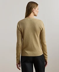 Lauren Ralph Women's Rib-Knit Linen-Blend V-Neck Cardigan