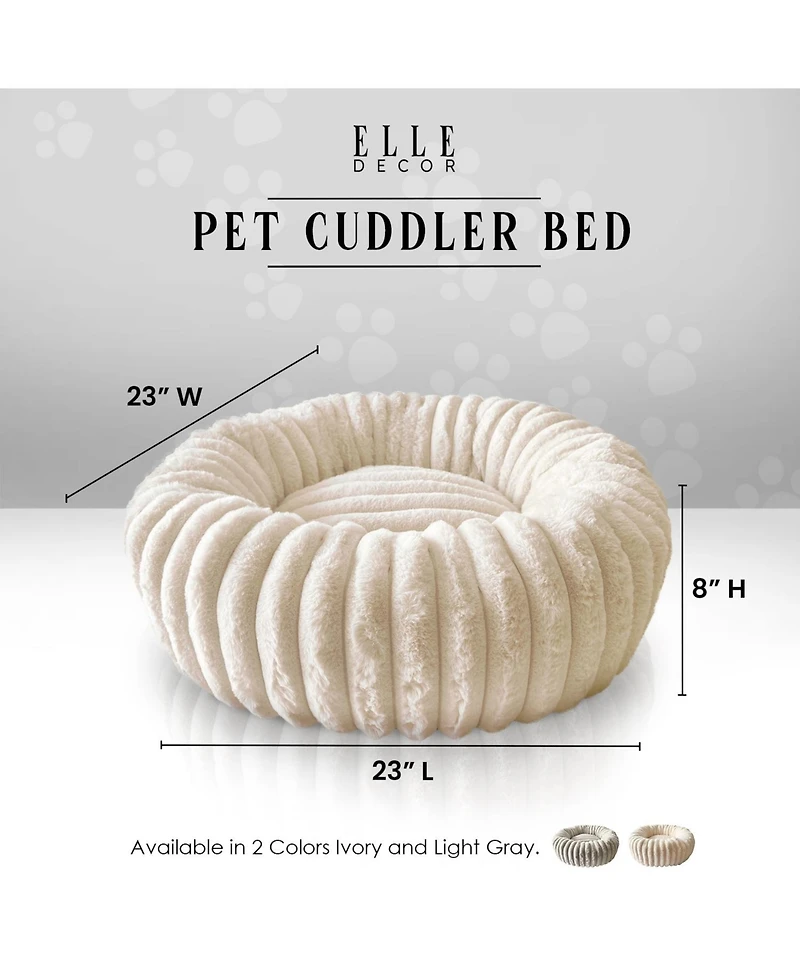 Elle Decor Round Wide Wale Pet Cuddler Bed, Anti-Skid Bottom, Bedding for Dogs and Cats