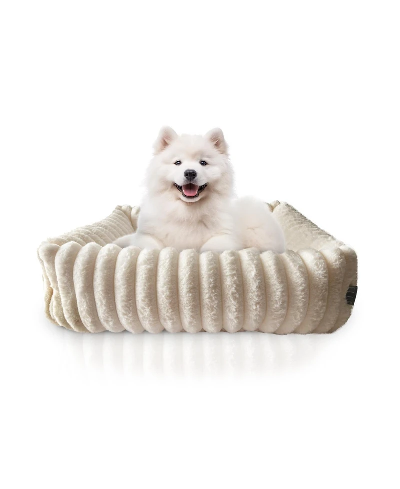 Elle Decor Square Plush Pet Cuddler Bed, Stylish and Comfortable Bedding for Dogs Cats
