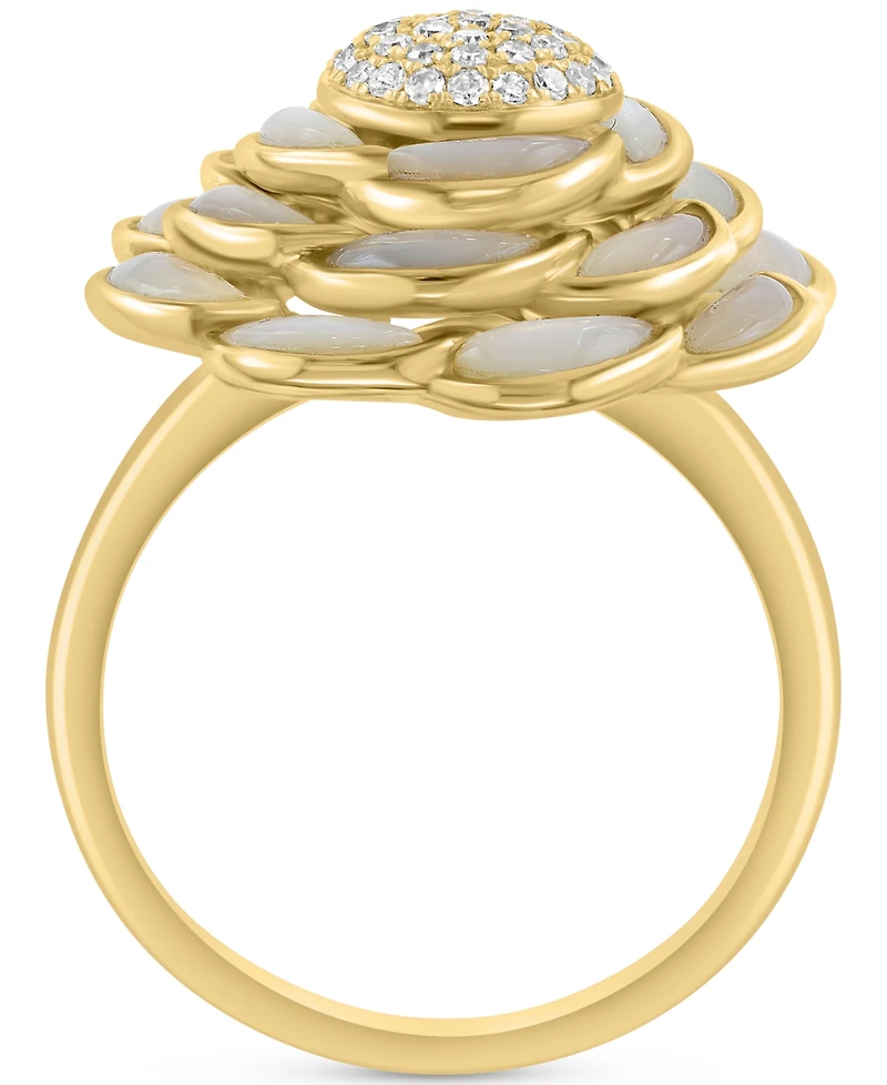 Effy Mother of Pearl & Diamond (1/5 ct. t.w.) Flower Statement Ring in 14k Gold