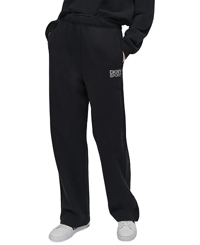 Dkny Sport Women's Rhinestone-Logo High-Rise Straight-Leg Pants