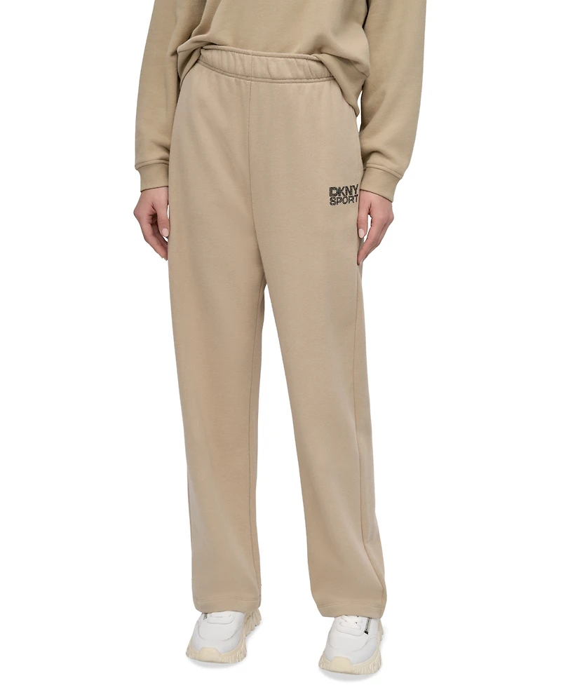 Dkny Sport Women's Rhinestone-Logo High-Rise Straight-Leg Pants