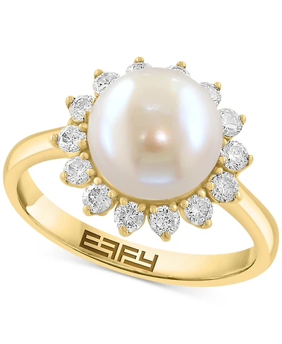 Effy Cultured Freshwater Pearl (9mm) & Diamond (3/8 ct. t.w.) Statement Ring in 14k Yellow Gold