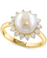 Effy Cultured Freshwater Pearl (9mm) & Diamond (3/8 ct. t.w.) Statement Ring in 14k Yellow Gold