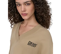 Dkny Sport Women's Rhinestone-Logo V-Neck Pullover Top