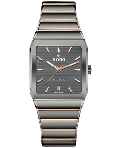 Rado Unisex Swiss Automatic Anatom Rose Gold Pvd Stainless Steel & Gray Ceramic Bracelet Watch 33mm
