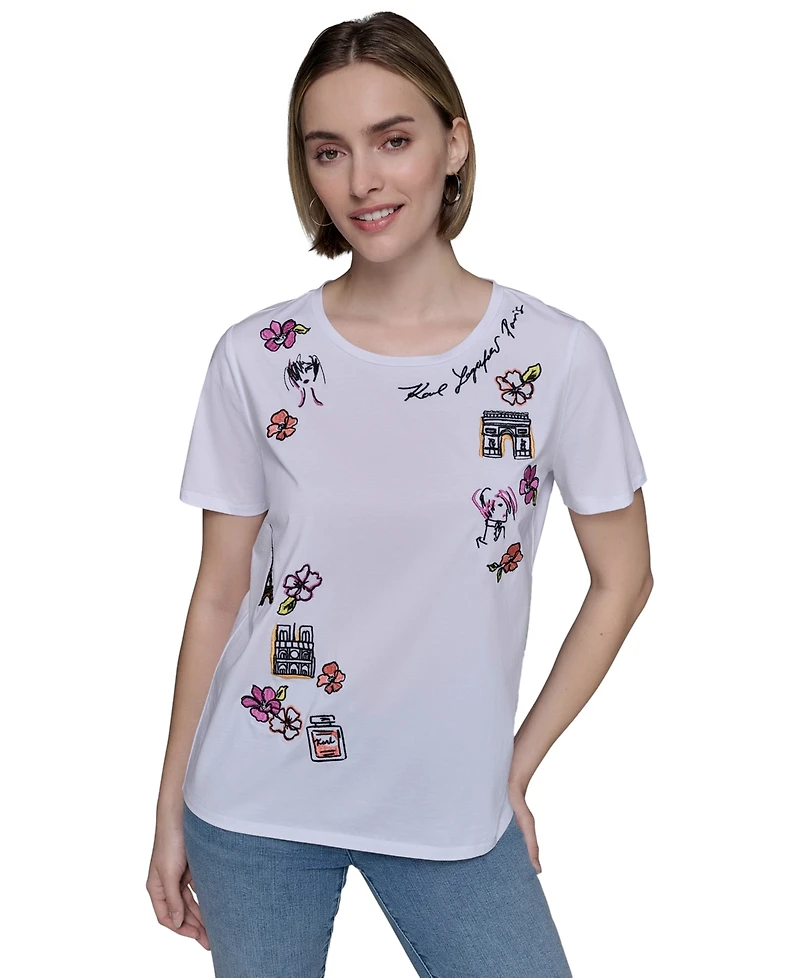 Karl Lagerfeld Paris Women's Embroidered Graphic T-Shirt