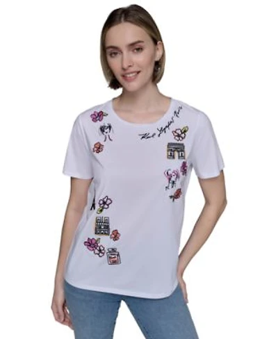 Karl Lagerfeld Paris Womens Embroidered Graphic T Shirt P Xs Xl