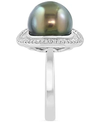 Effy Cultured Tahitian Pearl (11mm) & Diamond (3/8 ct. t.w.) Statement Ring in 14k White Gold