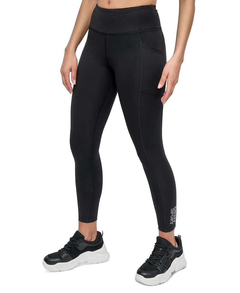 Dkny Sport Women's Rhinestone-Logo High-Rise 7/8 Leggings