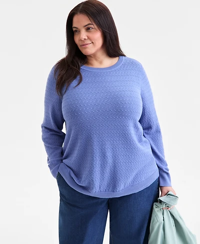 Style & Co Plus Cotton Color-Block Crewneck Sweater, Macy's Exclusive