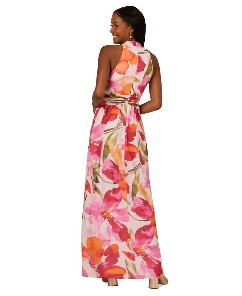 Adrianna Papell Petite Floral Chiffon Halter Gown