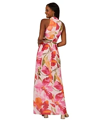 Adrianna Papell Petite Floral Chiffon Halter Gown