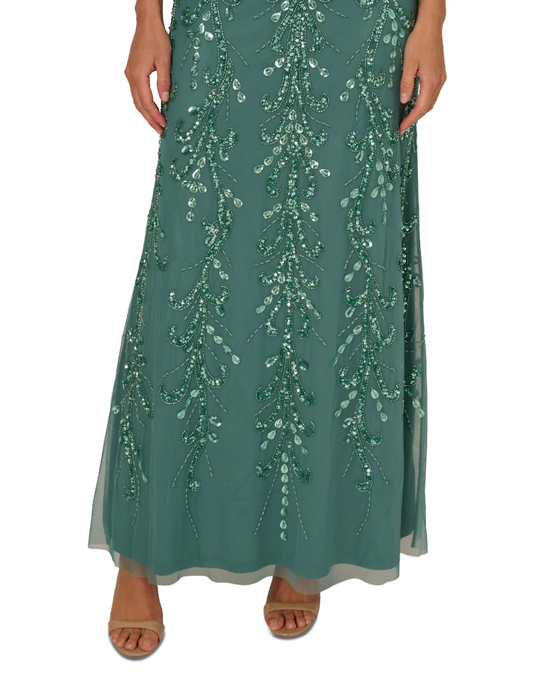 Adrianna Papell Women's Beaded Blouson-Sleeve Gown