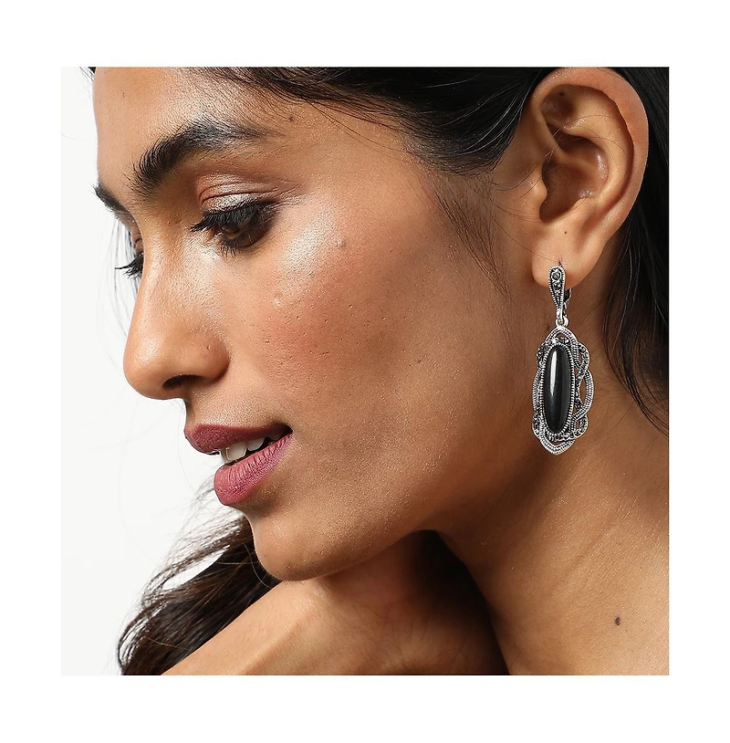 Sohi Women's Silver Plated Designer Stone Drop Earrings