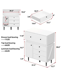 Robot-style Nightstand, Side table with three drawers and two doors, white wooden End table, Bedside table for bedrooms, living rooms, offices