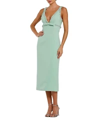 Mac Duggal Women's Crepe Fitted Midi Dress With Bow And Beaded Trim