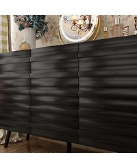 Nightstand with three cabinet doors, Side table with embossed pattern, wood end table, Bedside table for bedrooms, living rooms, offices