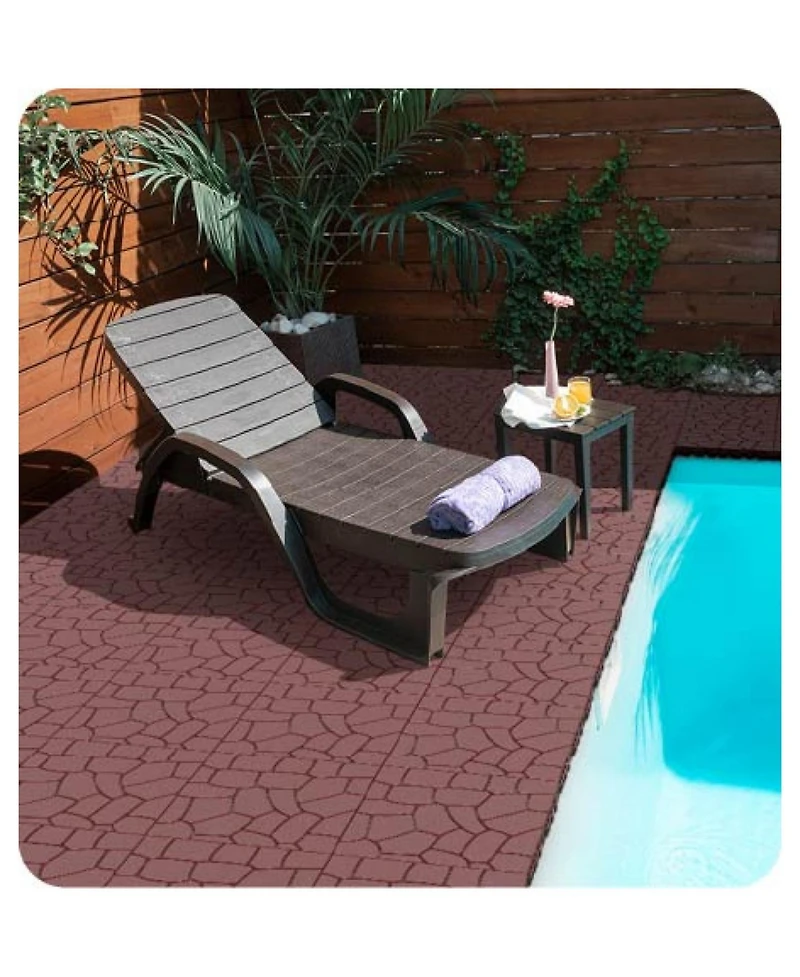 Streamdale Diy 12" Patio Deck Tiles, Interlocking, Quick Install, 44pcs Red Brown