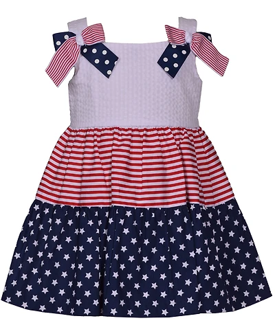 Bonnie Baby Girls Americana Mixed Print Bow Shoulder Dress