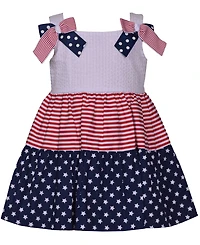Bonnie Baby Girls Americana Mixed Print Bow Shoulder Dress