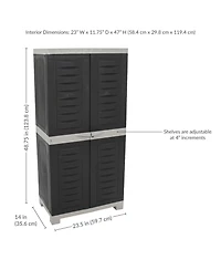 Plastic Lockable Storage Cabinet with 3 Adjustable Shelves and Windows - Charcoal