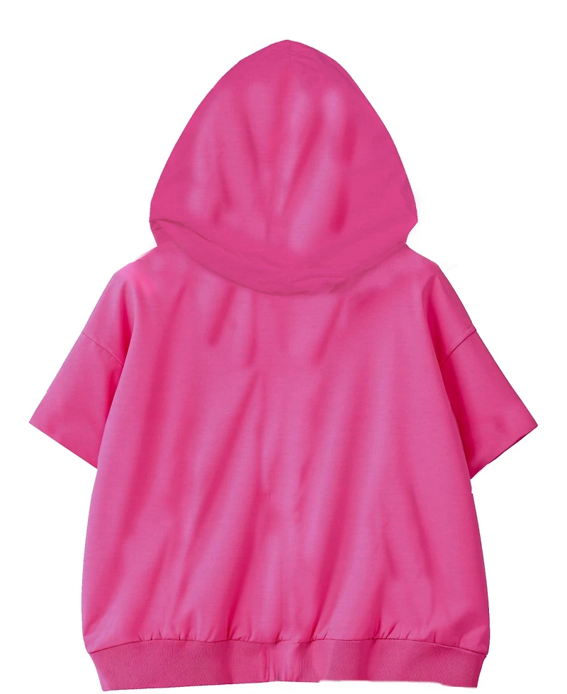 Disney Big Girls Stitch Short Sleeve Embroidered Chief Value Cotton French Terry Hoodie