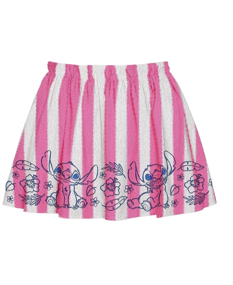 Disney Toddler and Little Girls 2-Piece Stitch Embroidered Stripe Top Skirt Set