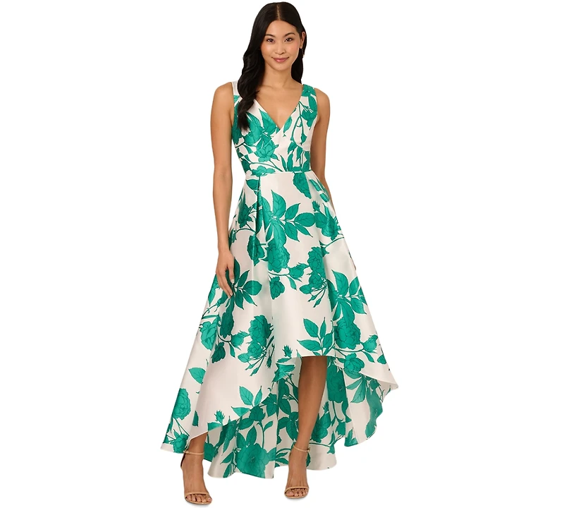 Adrianna Papell Women's High-Low Floral-Print Gown