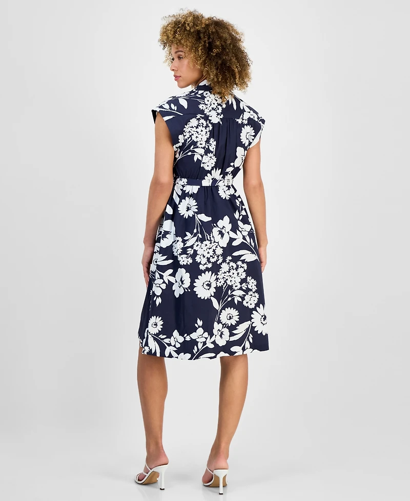 Sandra Darren Petite Cap-Sleeve Belted Shirtdress