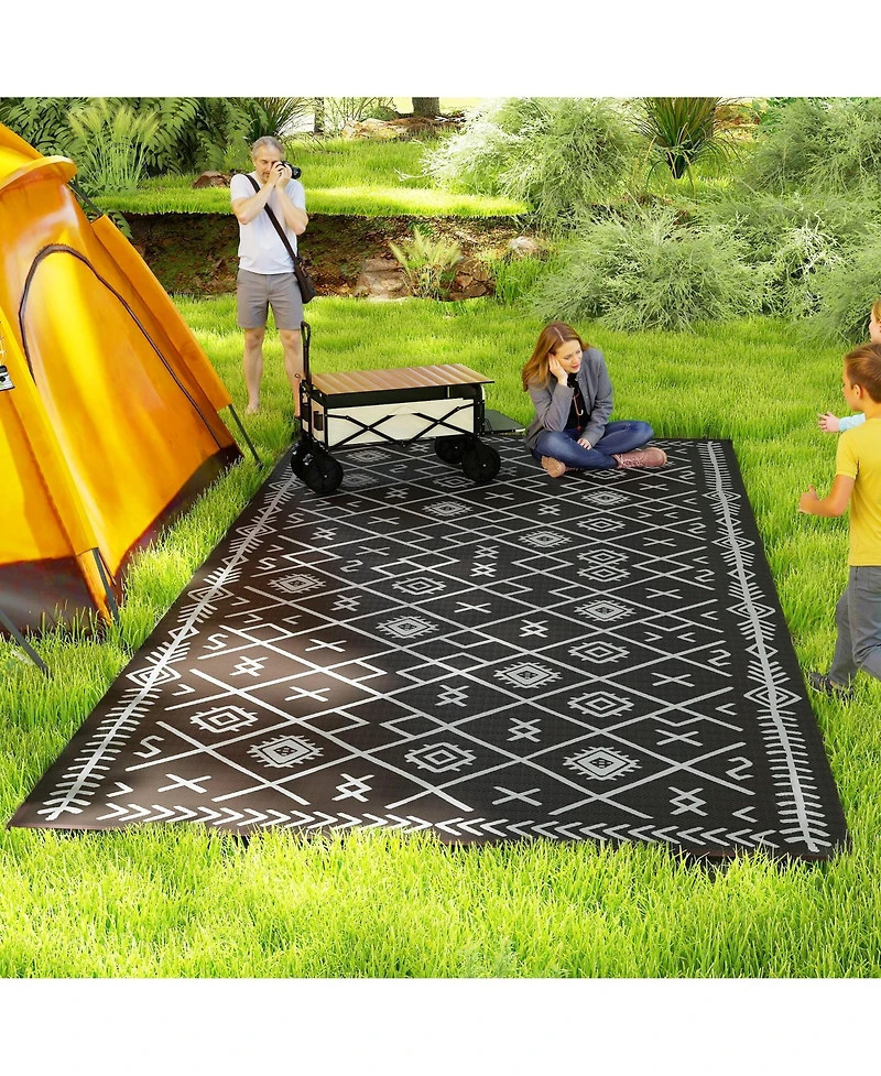 Outsunny Outdoor Rug, 9' x 18' Floor Mat, Rhombus