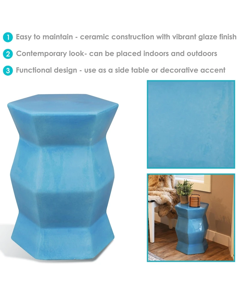 Moderno Geometric Ceramic Decorative Garden Stool - 17.25"