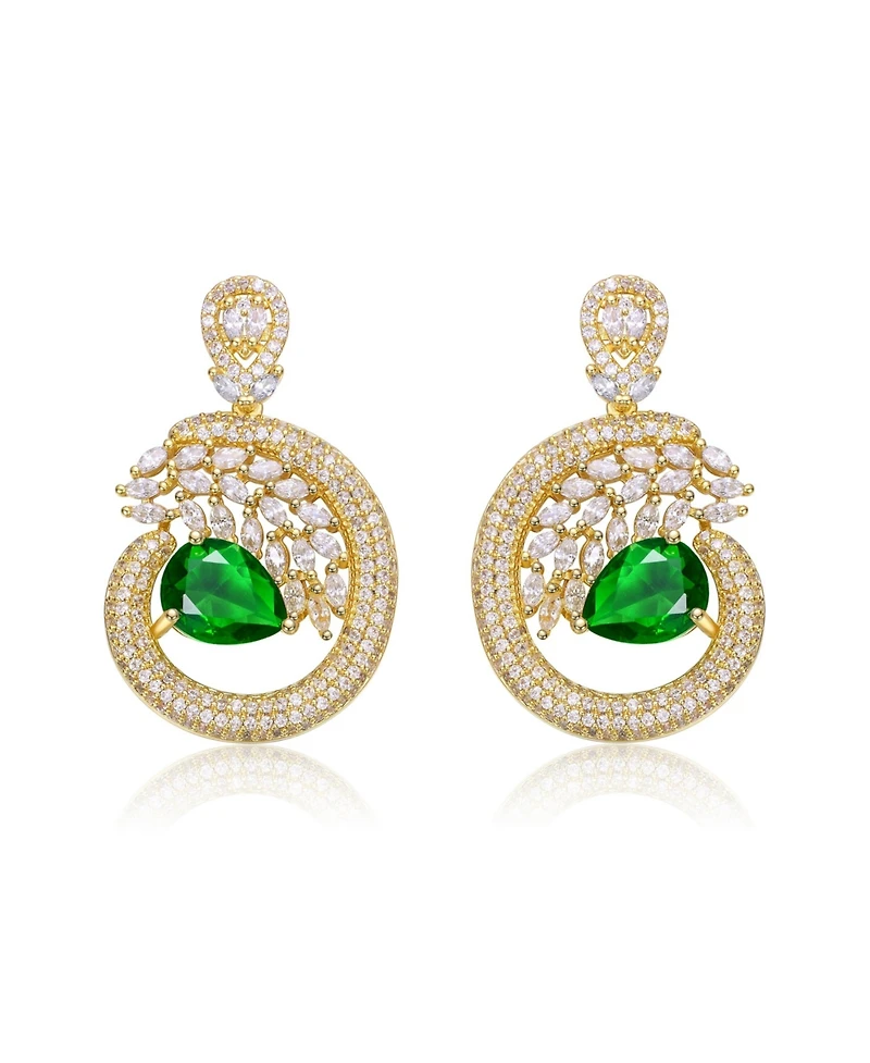 14K Gold Plated with Green Pear-Shaped Cubic Zirconia Drop Earrings