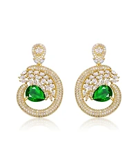 14K Gold Plated with Green Pear-Shaped Cubic Zirconia Drop Earrings