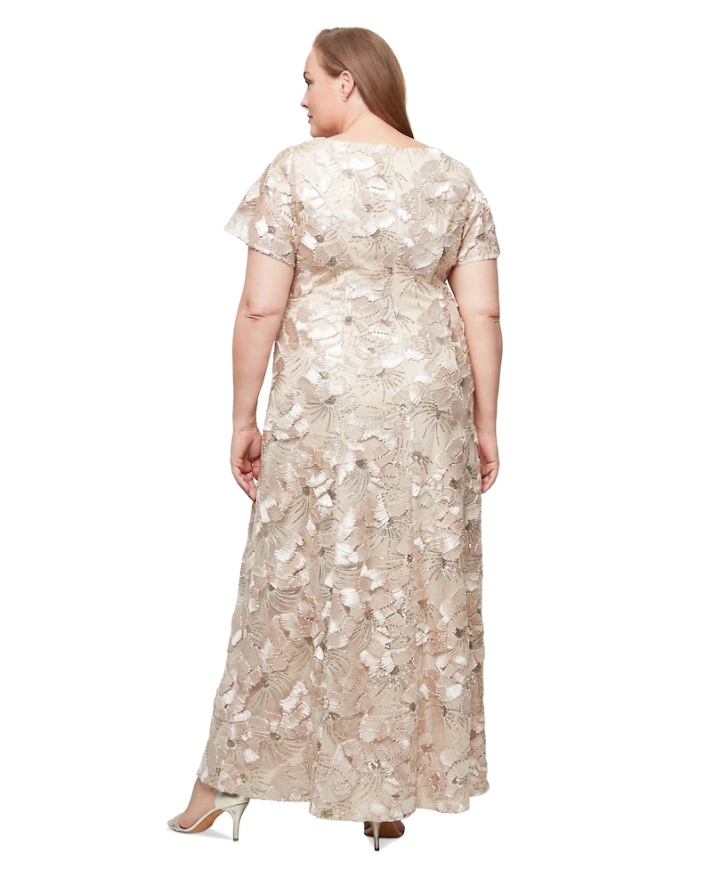 Alex Evenings Plus Size Sequinned Soutache Evening Gown