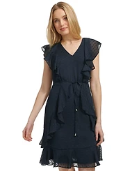 Tommy Hilfiger Women's Ruffled Clip-Dot Chiffon Dress