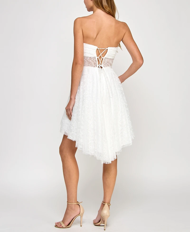 pear culture Juniors' Strapless Lace High-Low Dress