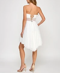 pear culture Juniors' Strapless Lace High-Low Dress