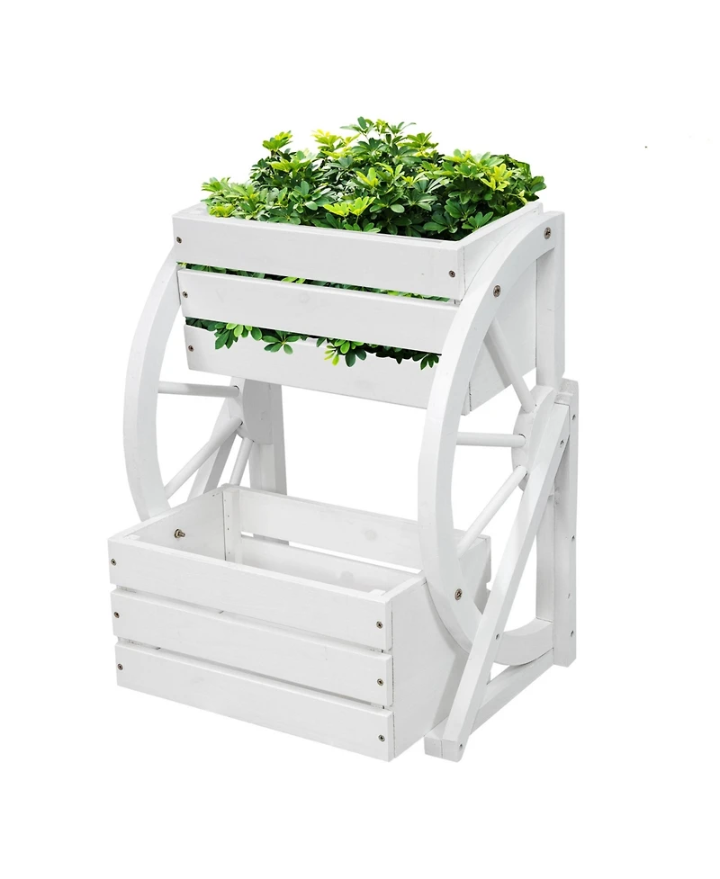Indoor/Outdoor 2-Tiered Rustic Fir Wagon Wheel Planter