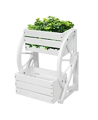 Indoor/Outdoor 2-Tiered Rustic Fir Wagon Wheel Planter
